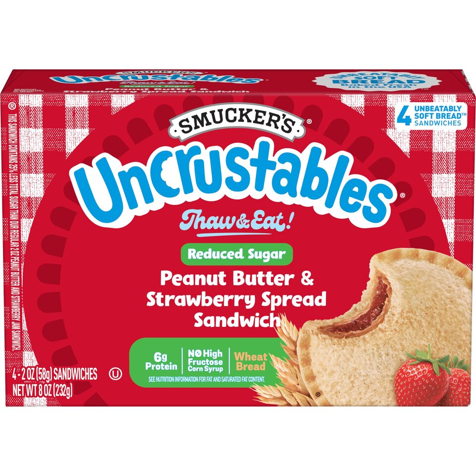 Peanut butter strawberry jam frozen sandwiches
