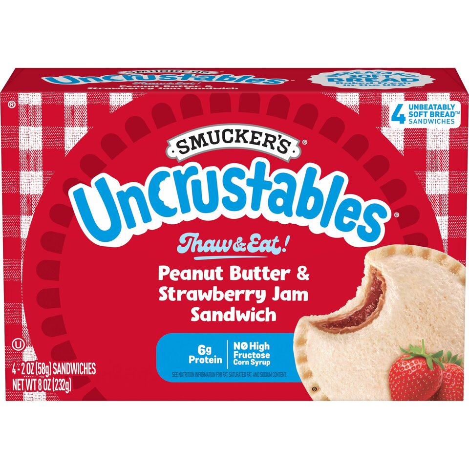 Peanut butter strawberry jam frozen sandwiches
